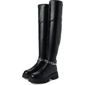 G by Guess Black Over the Knee Boots with Chain Detail